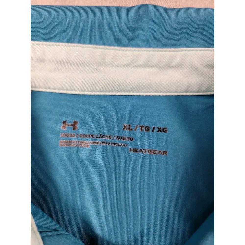 Under Armour Loose Heatgear Mens XL Teal Blue Color Block Performance Polo Shirt - Picture 3 of 8